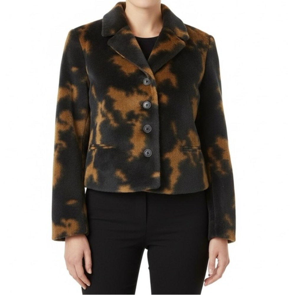 Harve Benard Faux Fur Jacket Blazer Brown Black Animal Print Cow Print 8P